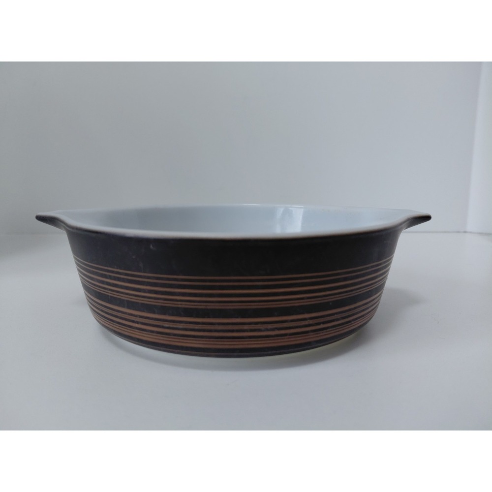 Vintage PYREX Terra Casserole Dish 1 pint 471 no lid black brown stripe‎